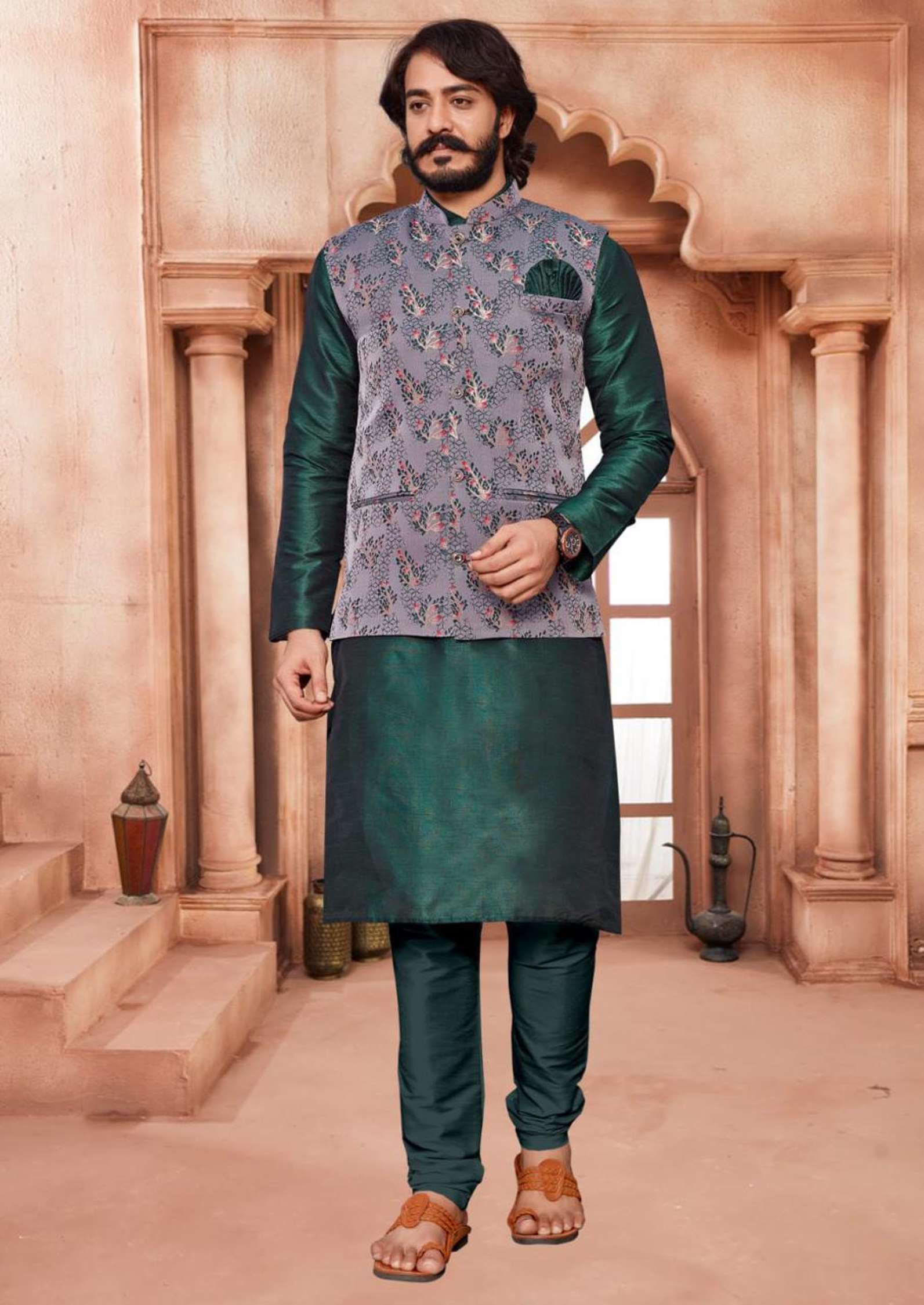 Sumshy Silk Lakhanavi Mens Kurta Pajama With Koti