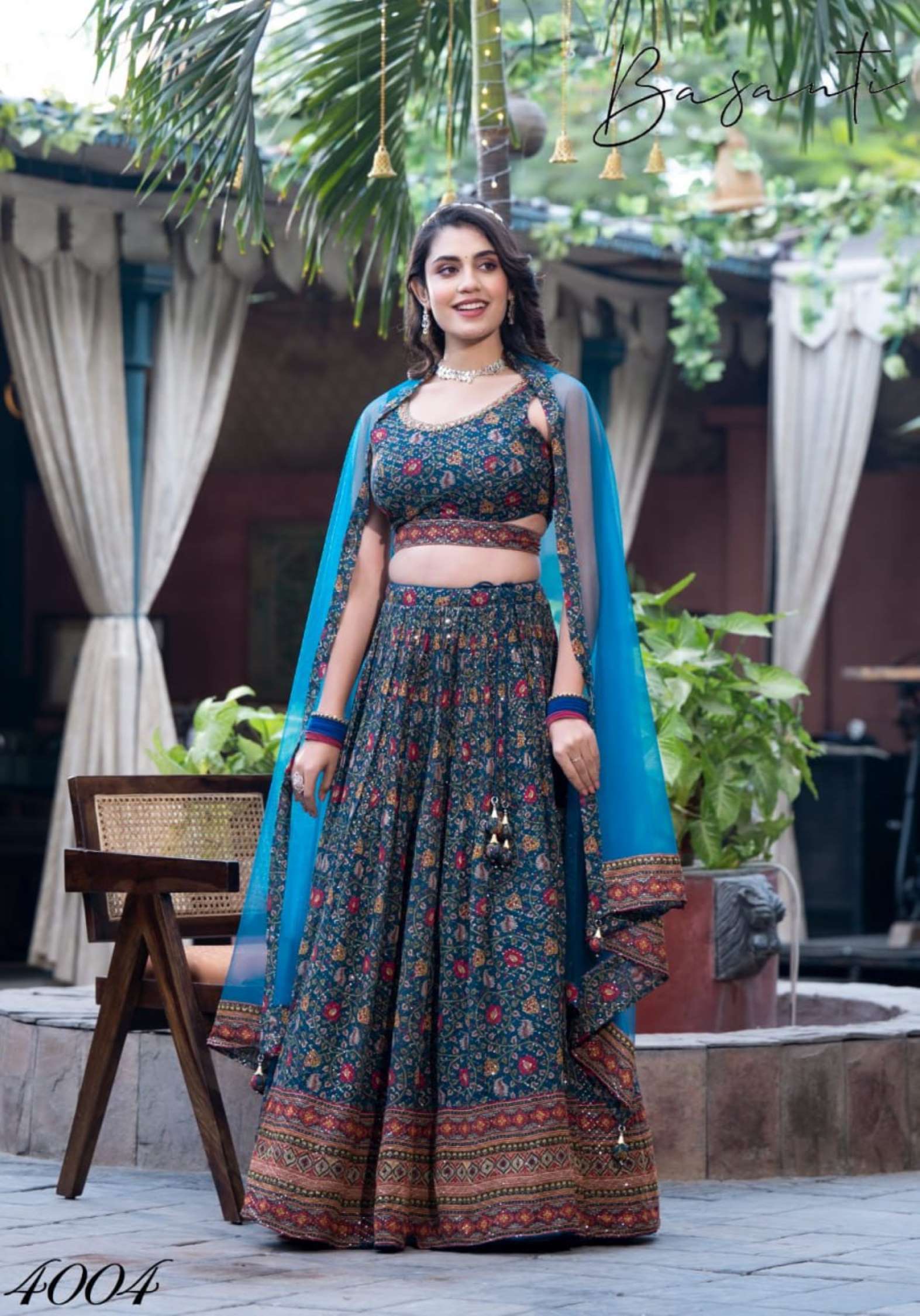 Sumshy Basanti Digital Printed Heavy Chinon Lehenga Choli
