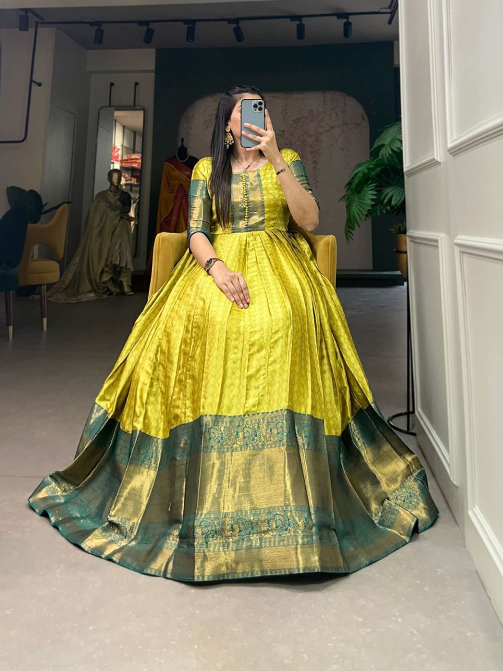 Sumshy Wedding Wear Self Design Aura Fabric Long Gown