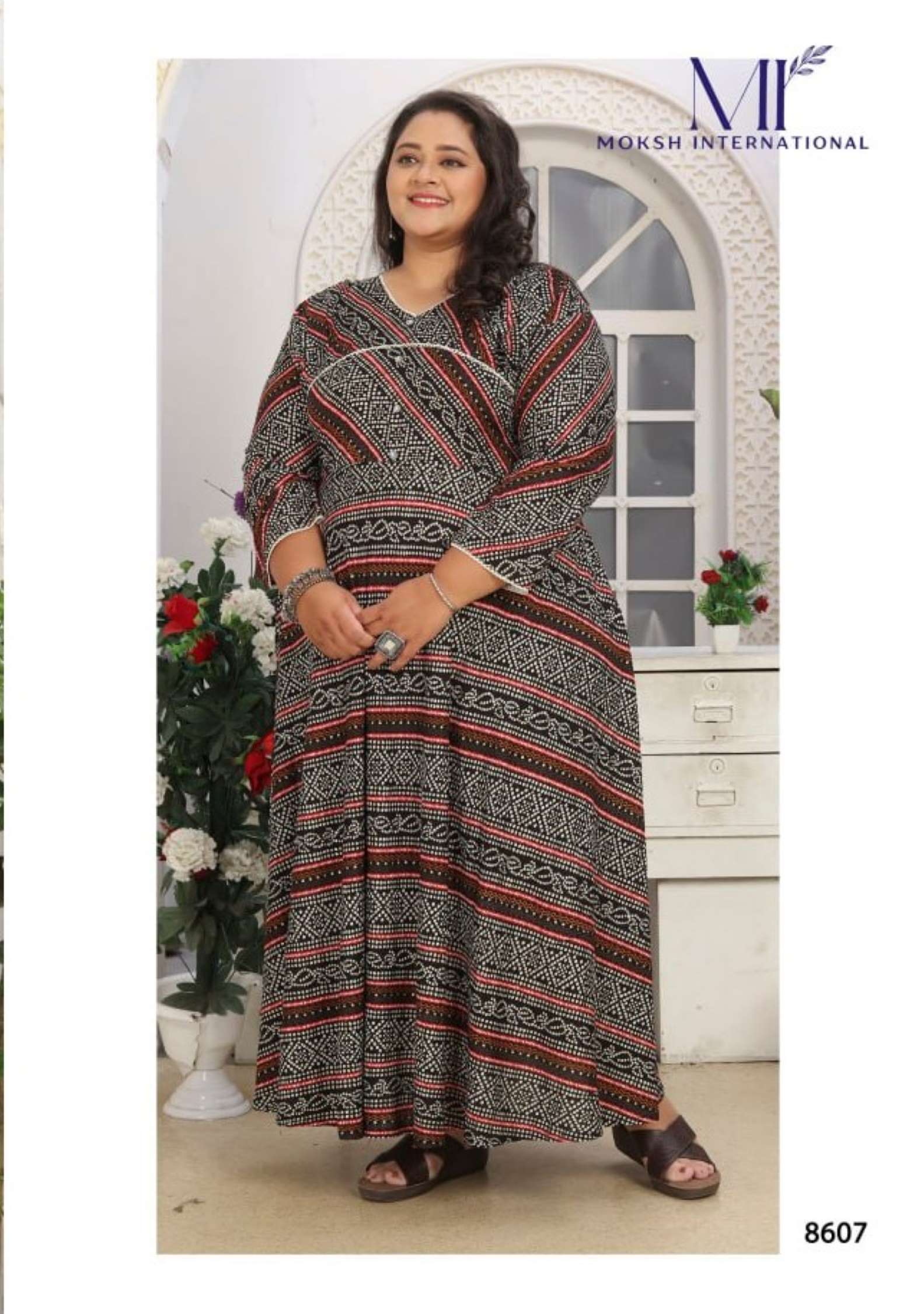 Moksh International Badni Printed Rayon Gown