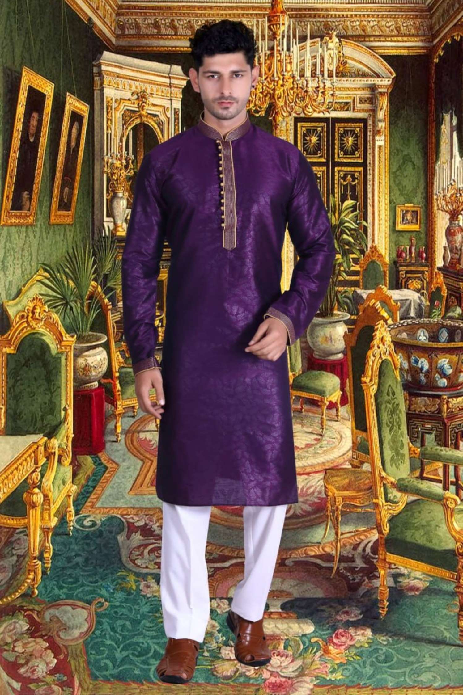 Sumshy Wedding Wear Silk Mens Kurta Pajama