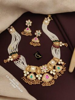 Sumshy Party Wear Fancy Gold And Moti Kundan Neckles