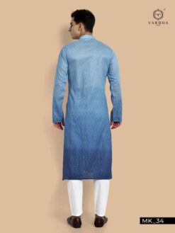 Sumshy Wedding Wear Blue Color Cotton Kurta Pajama For Mens
