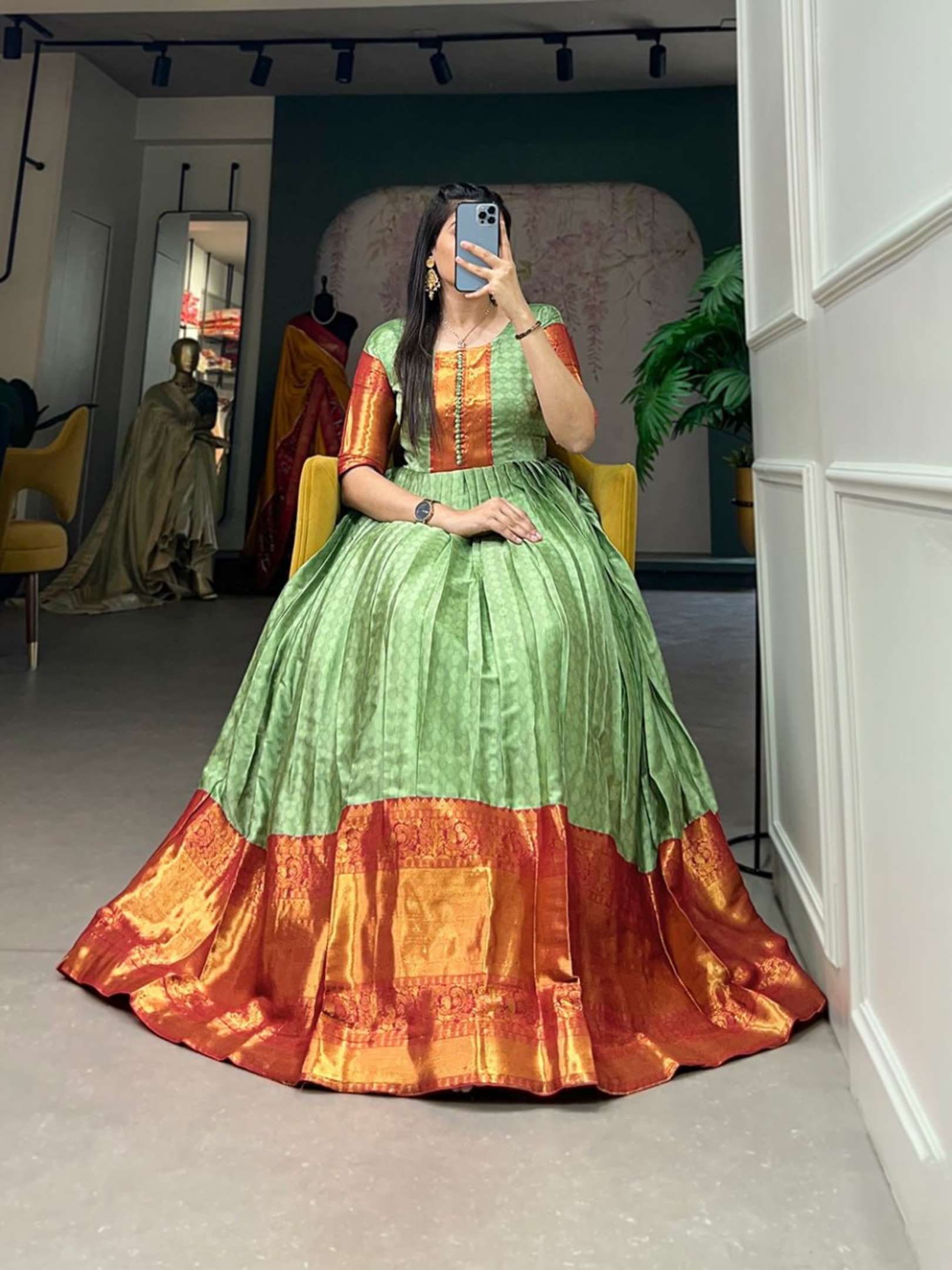 Sumshy Wedding Wear Self Design Aura Fabric Long Gown