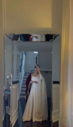 Sumshy Ladies Party Wear White Chinon Silk Gown With Dupatta