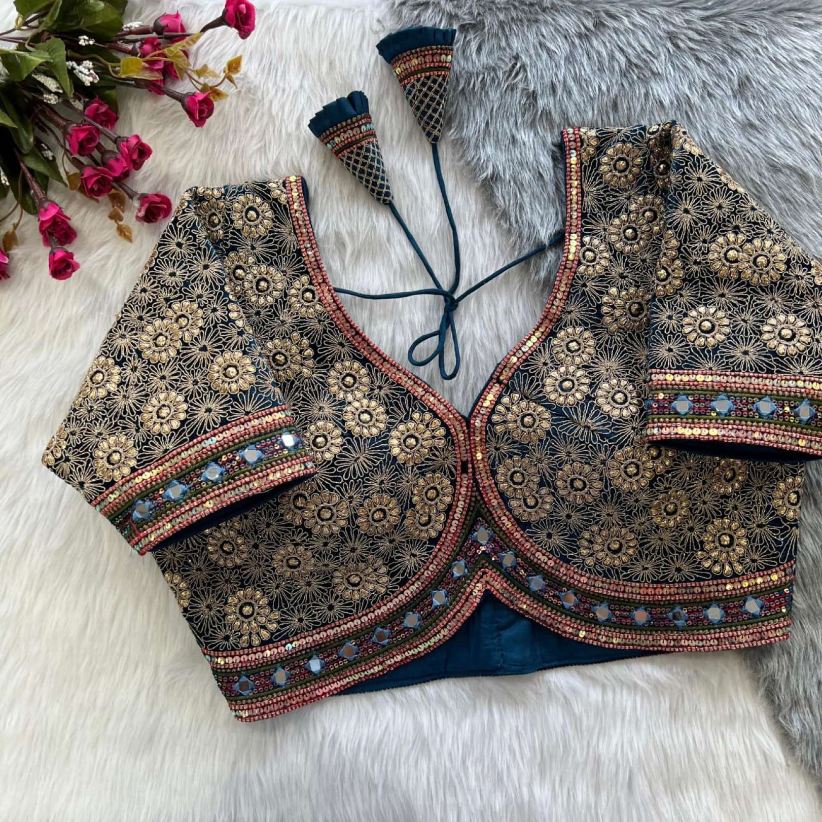 Sumshy Bridal Wear Embroidery Soft Velvet Readymade Blouse