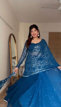 Sumshy Party Wear Blue Georgette Readymade Lehenga Choli