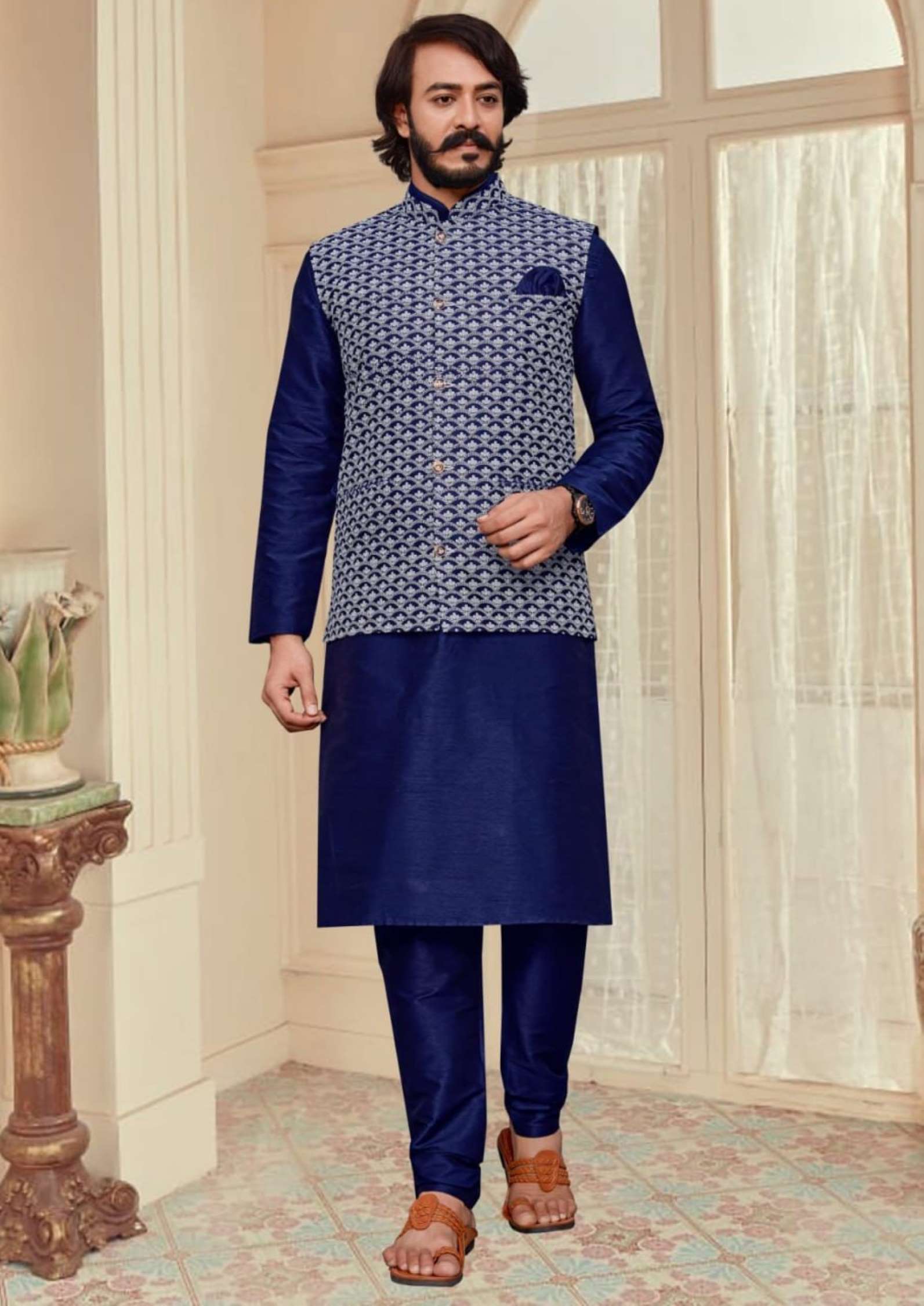 Sumshy Lakhanavi Silk Fancy Mens Kurta Pajama With Koti