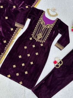 Sumshy Ladies Fancy Purple Velvet Pakistani Dress