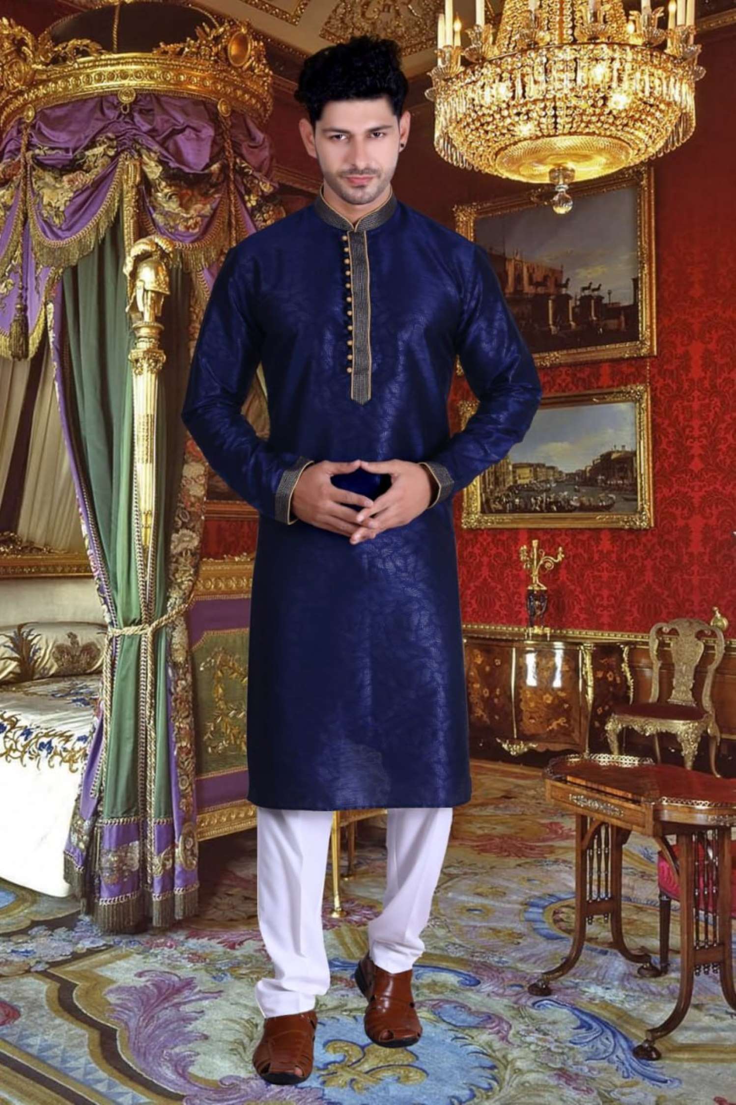 Sumshy Wedding Wear Silk Mens Kurta Pajama