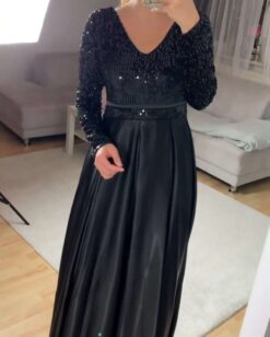 Sumshy Party Wear Black Sequence Heavy Silk Gown