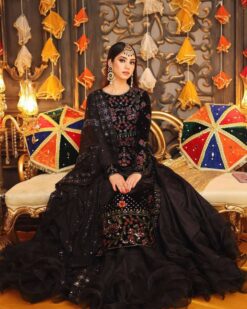 Sumshy Wedding Wear Black Viscose Velvet Readymade Suit