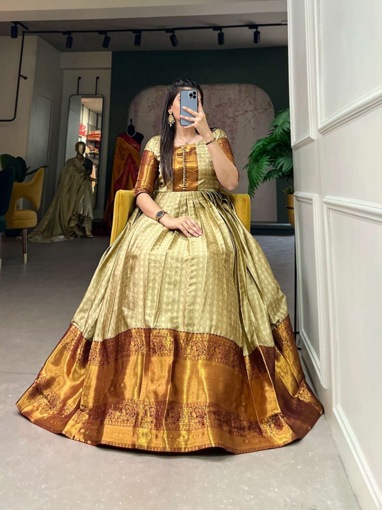 Sumshy Wedding Wear Self Design Aura Fabric Long Gown