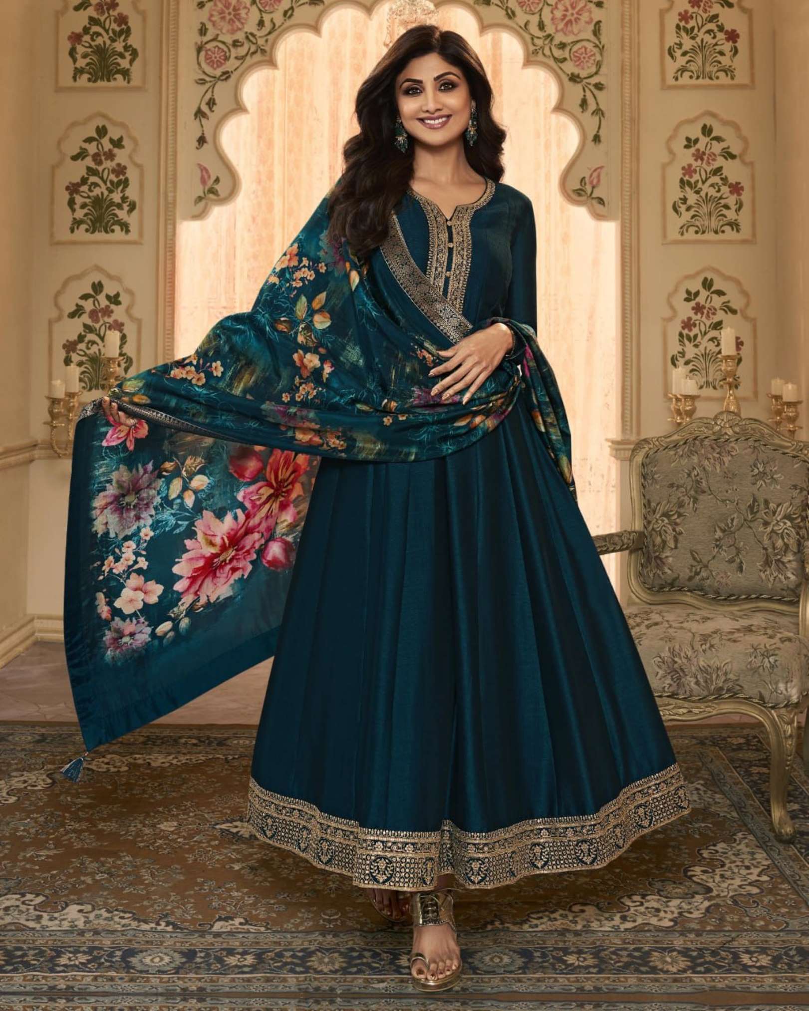 Sumshy Shilpa-10 Designer Bhagalpuri Silk Gown With Dupatta