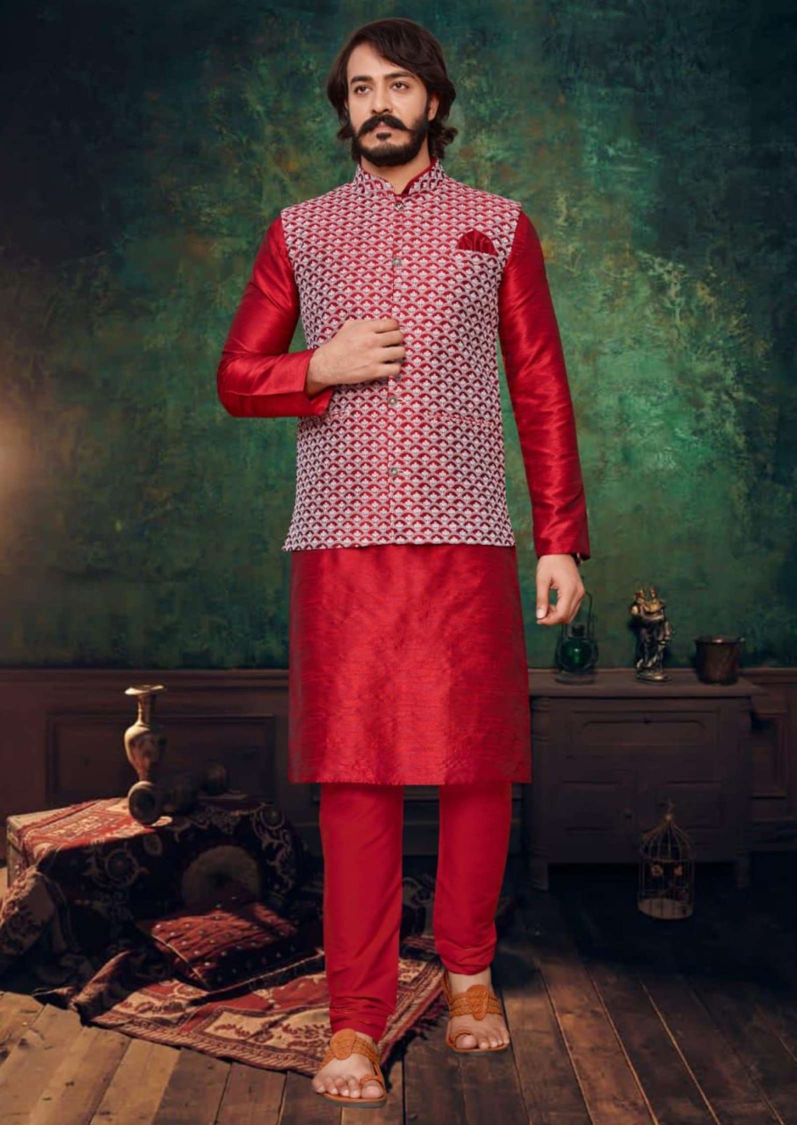 Sumshy Lakhanavi Silk Fancy Mens Kurta Pajama With Koti