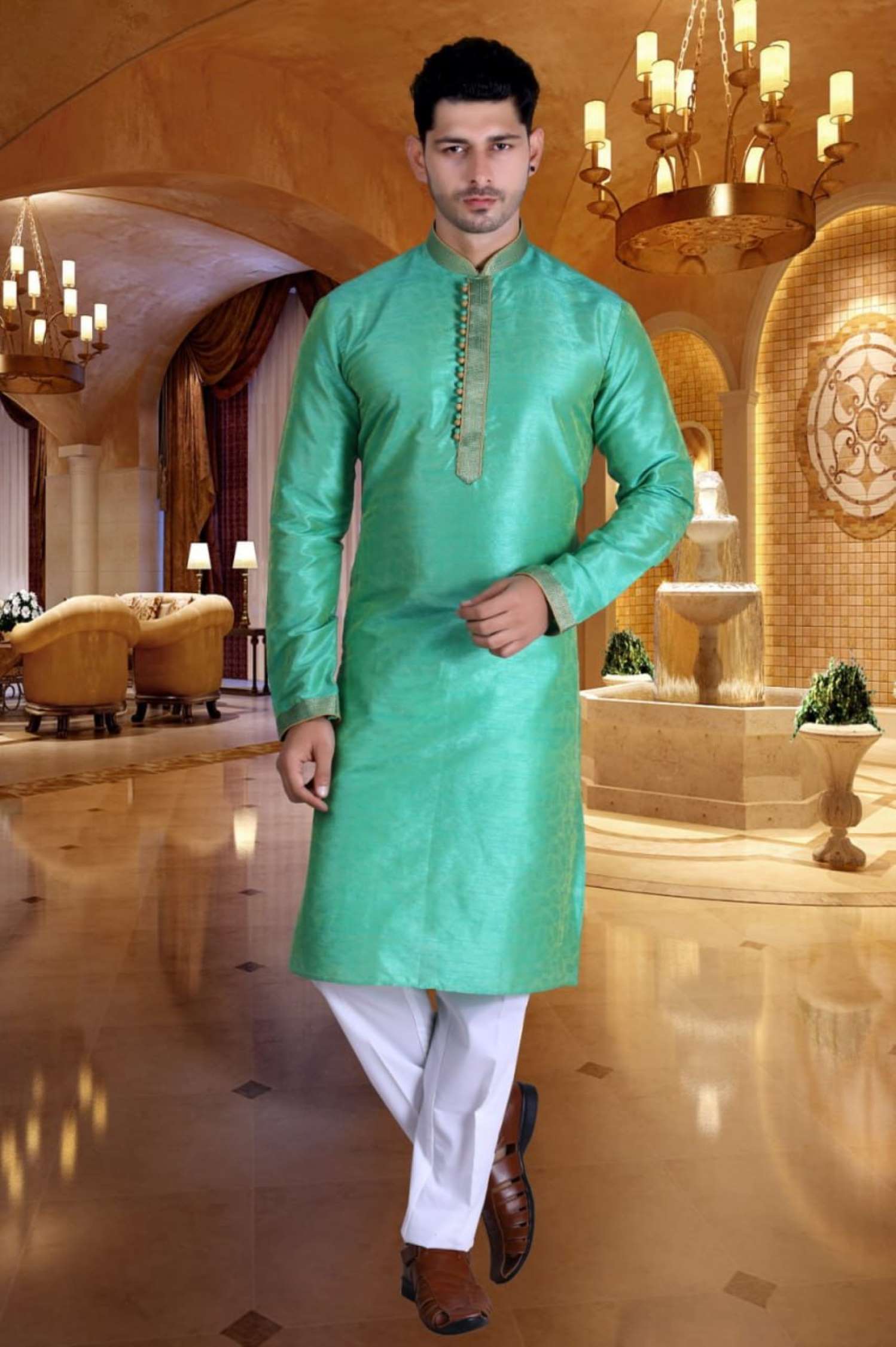 Sumshy Wedding Wear Silk Mens Kurta Pajama