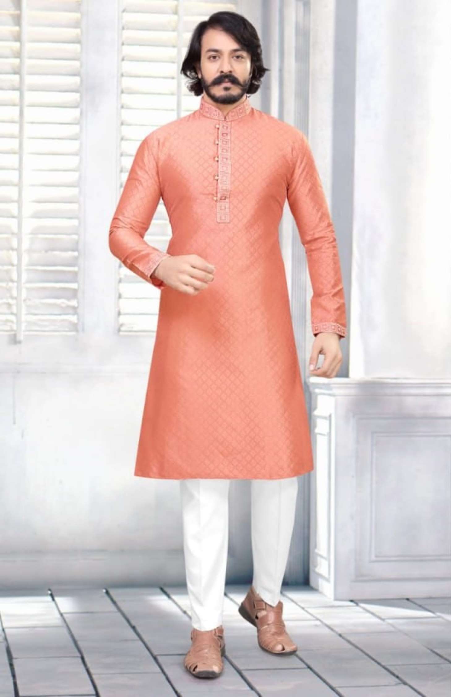 Sumshy Radhey Designer Silk Jacquard Mens Kurta Pajama