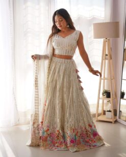 Sumshy Designer Faux Georgette White Lehenga Choli
