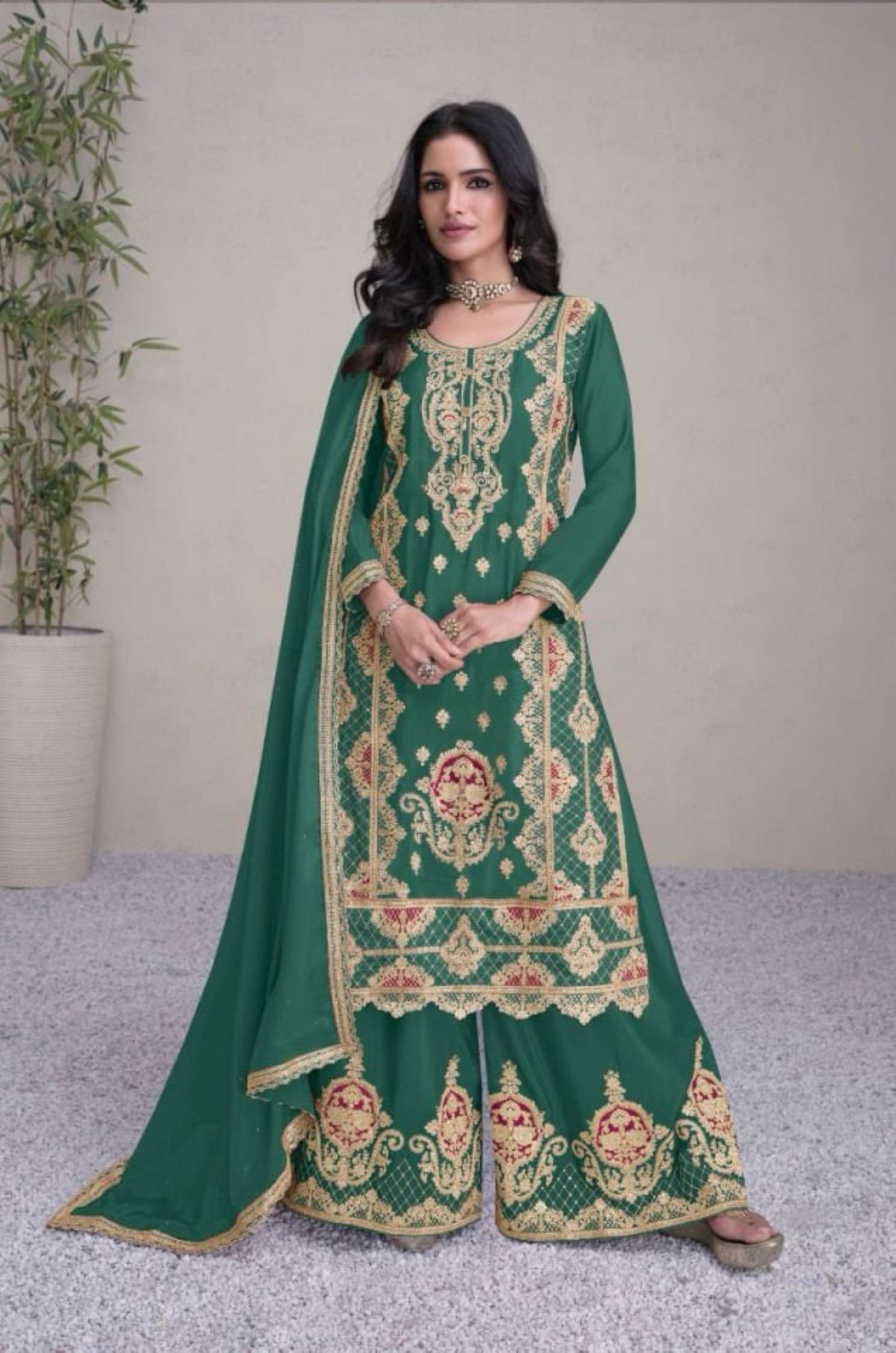 Gulkayra Hirwa Embroidered Real Chinon Readymade Suit