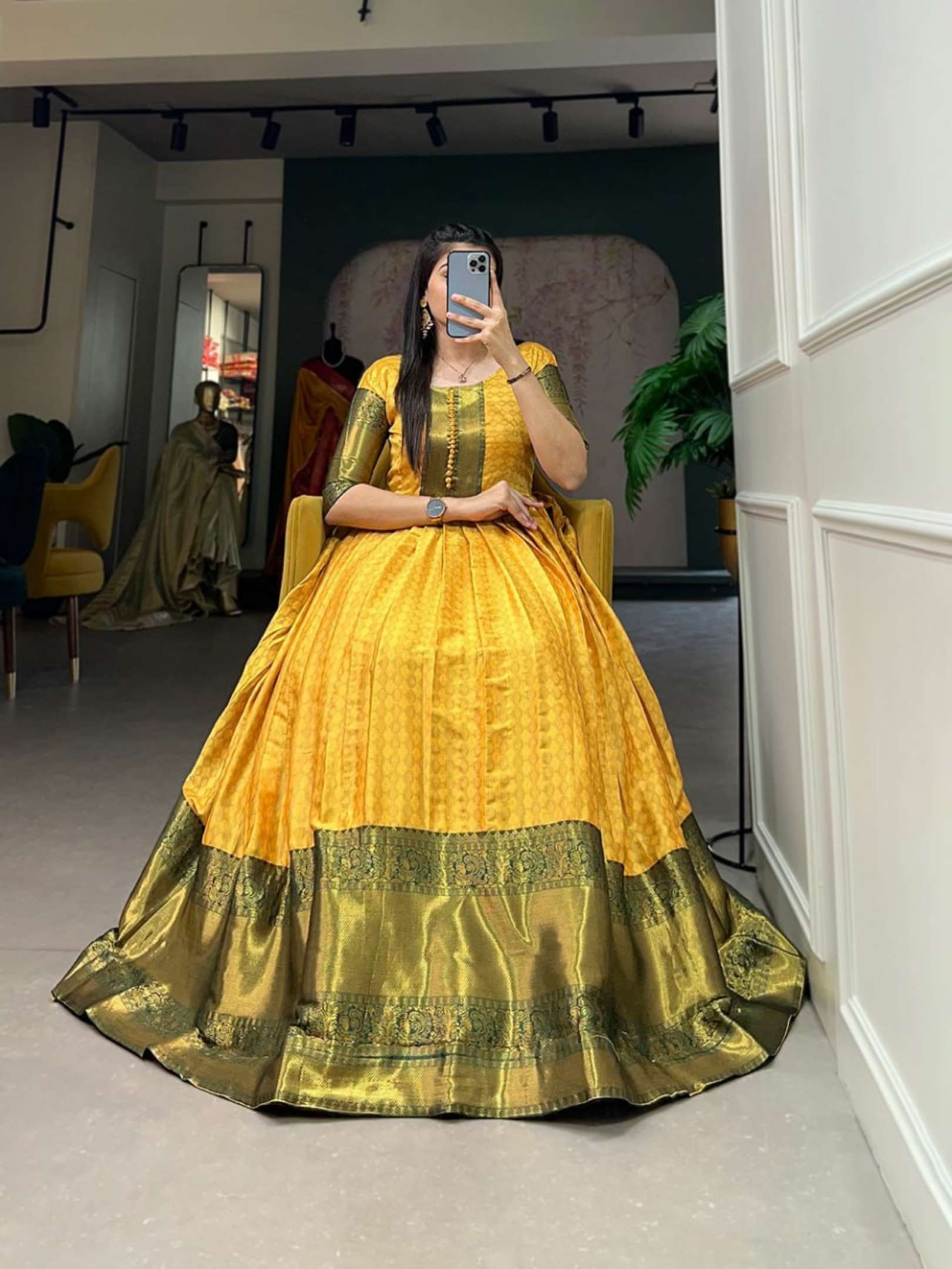 Sumshy Wedding Wear Self Design Aura Fabric Long Gown