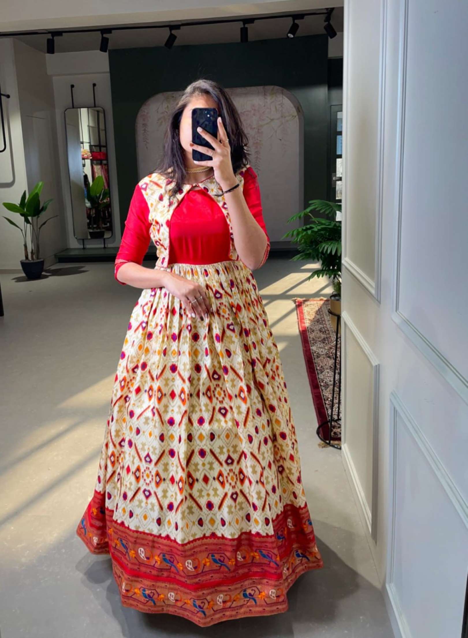 Sumshy Latest Design Patola Print Dola Silk Gown Online