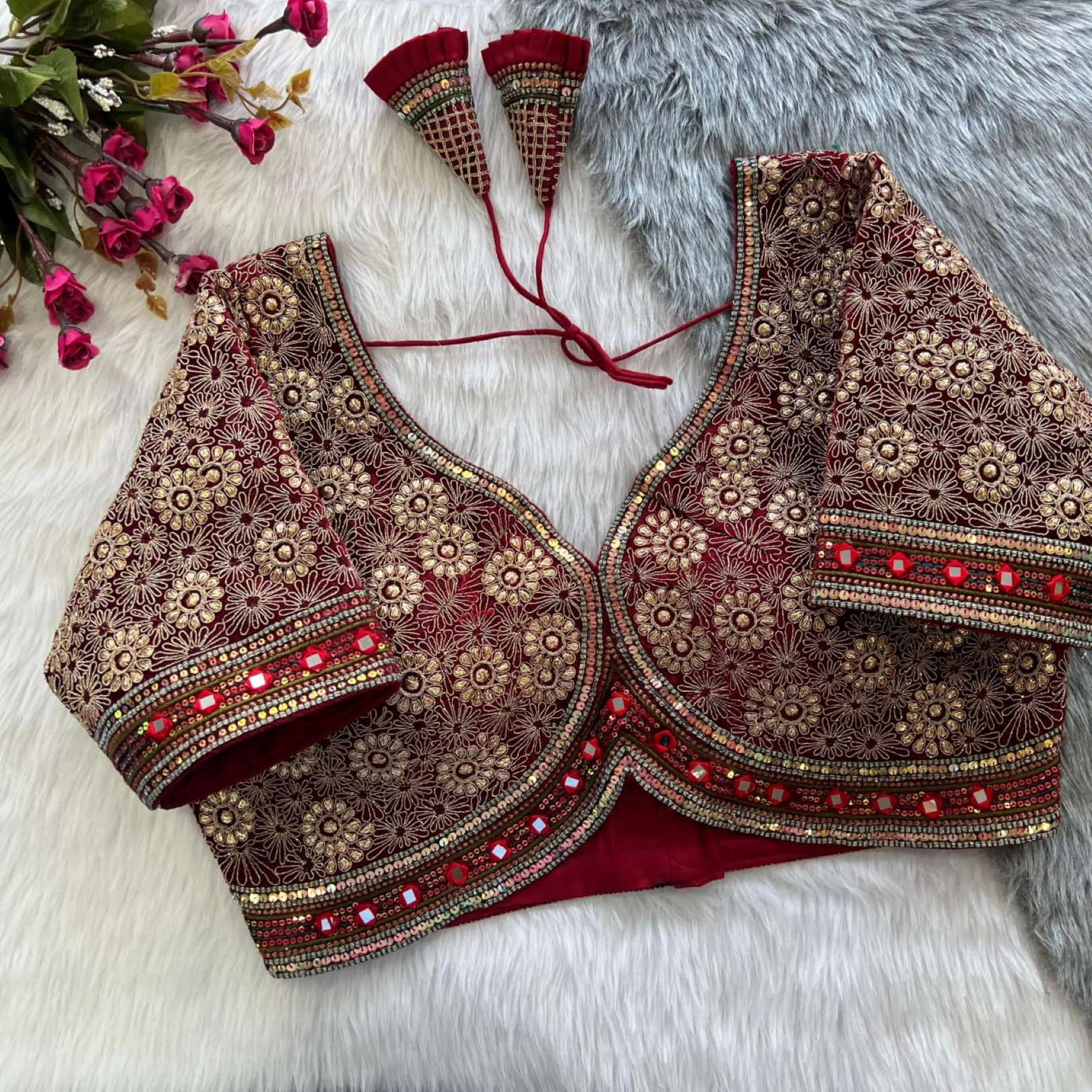 Sumshy Bridal Wear Embroidery Soft Velvet Readymade Blouse