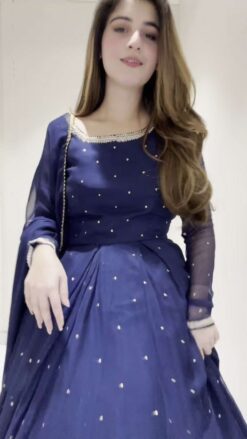 Sumshy Beautiful Faux Georgette Navy Blue Gown With Dupatta