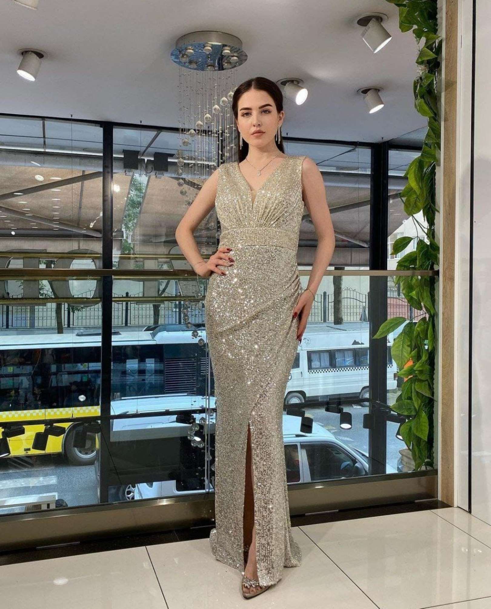 Sumshy Designer Georgette Sequence Work Bodycon Dress