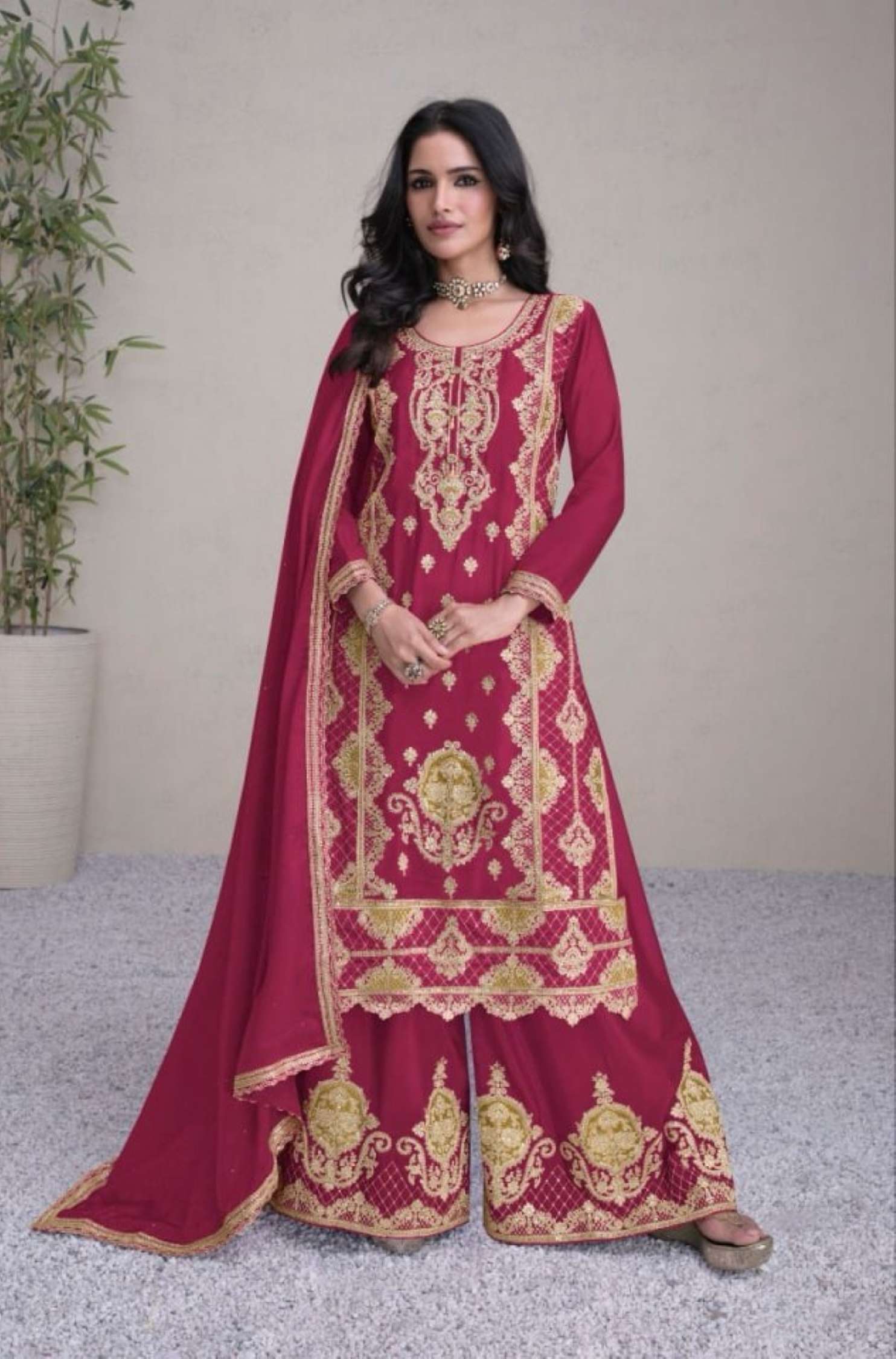 Gulkayra Hirwa Embroidered Real Chinon Readymade Suit