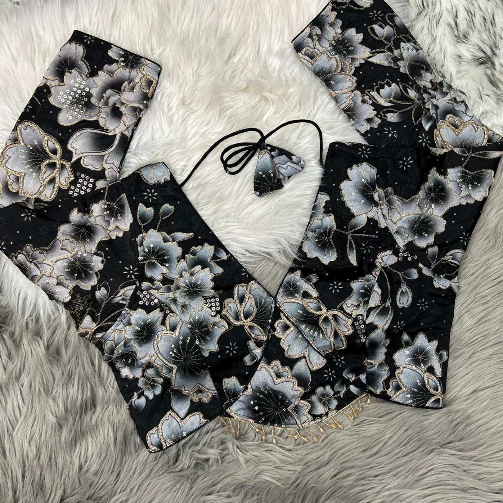 Sumshy Long Sleeve Embroidery Chinon Silk Readymade Blouse