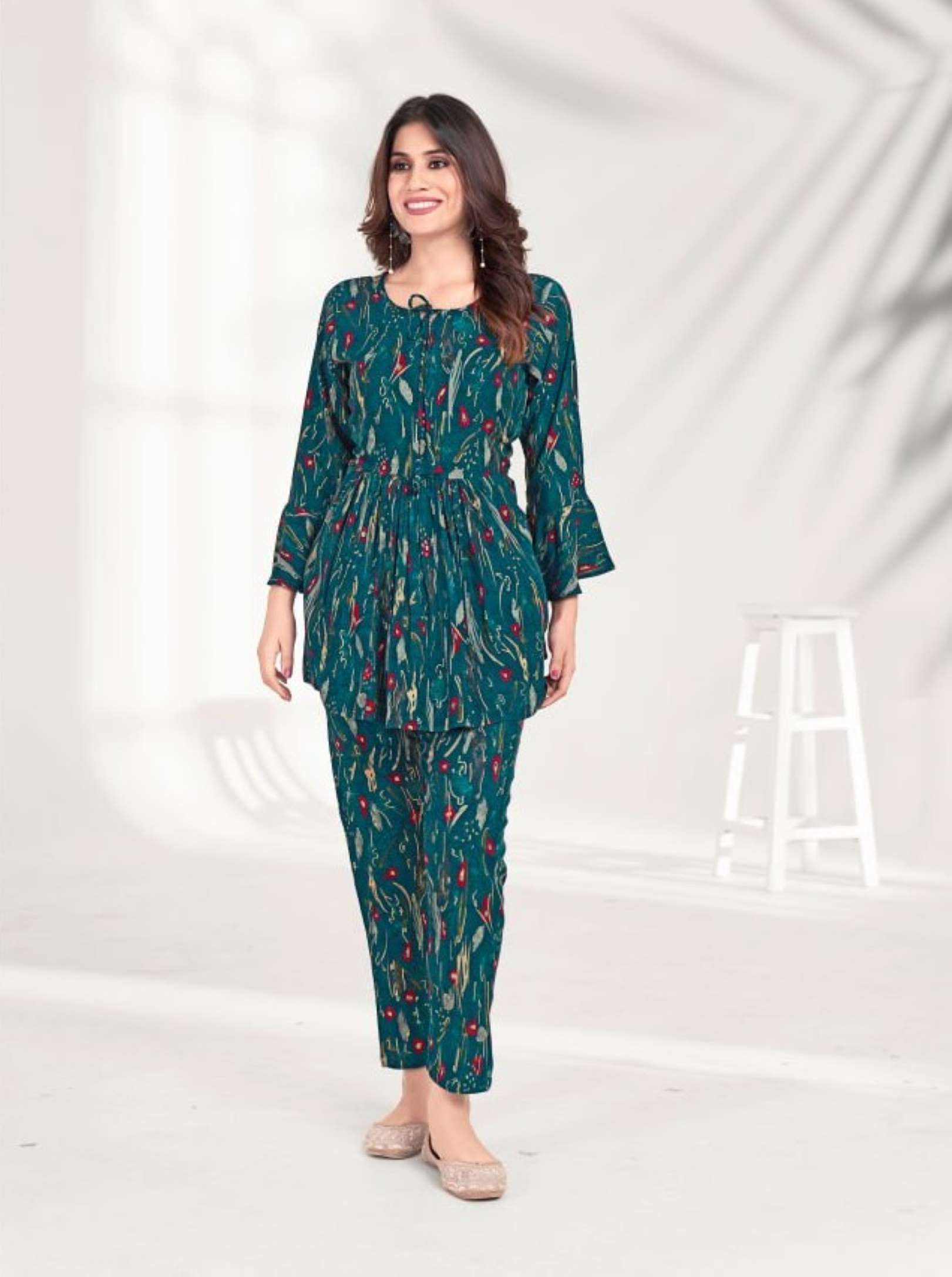 Moksh Milky Printed Premium Rayon Co-ord Set