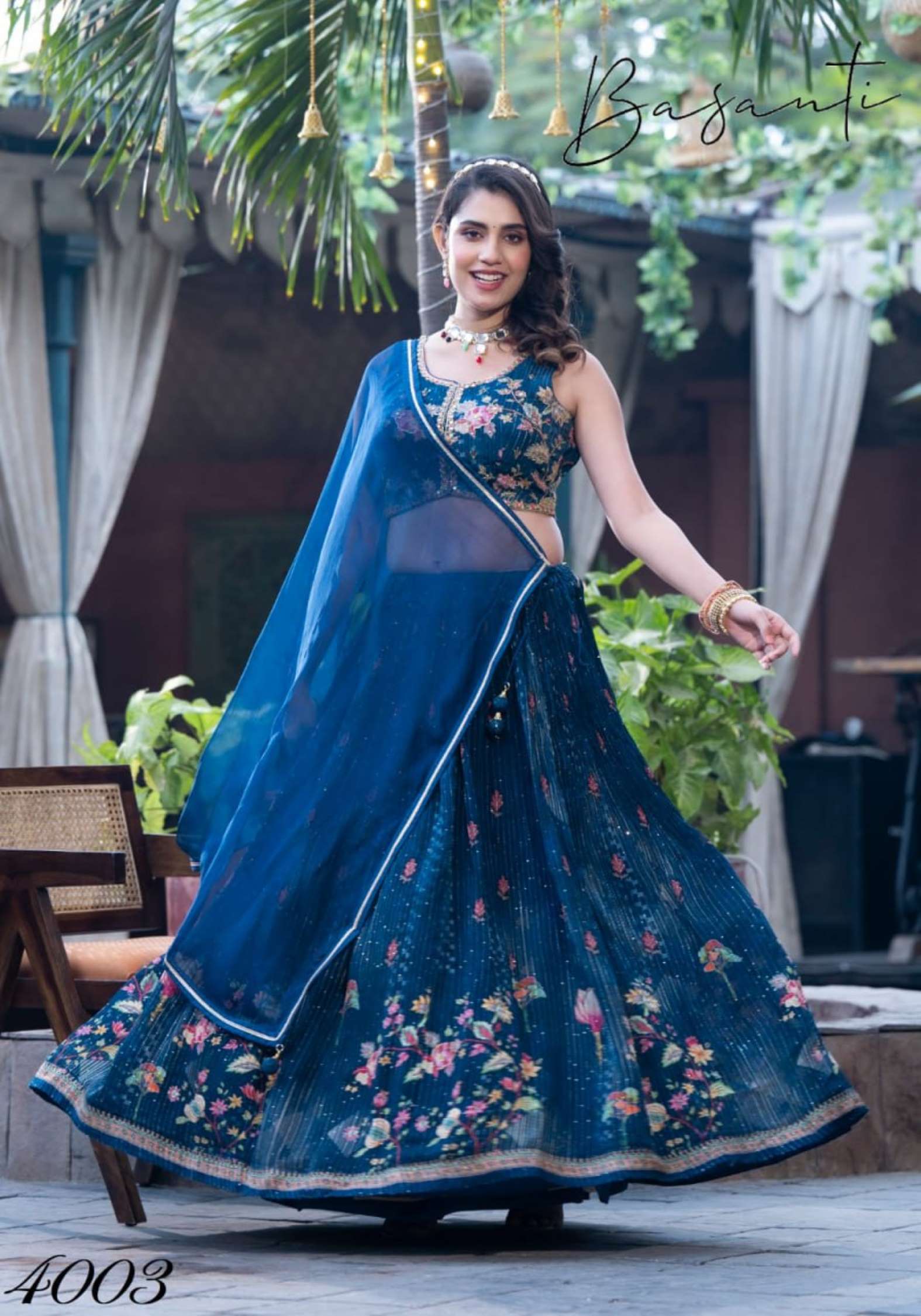 Sumshy Basanti Digital Printed Heavy Chinon Lehenga Choli