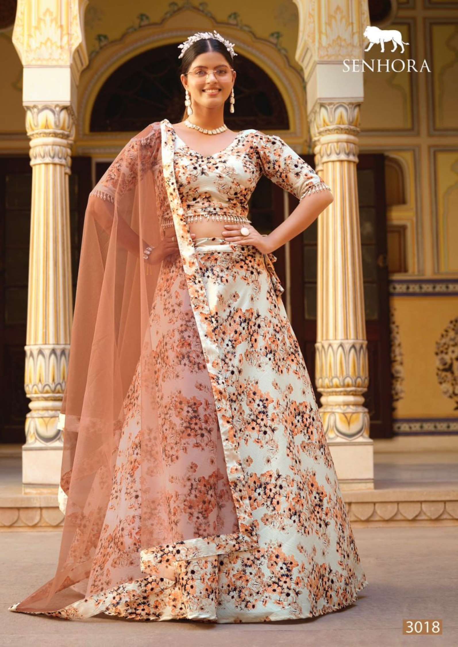 Senhora Titlee Floral Print Crushed Silk Lehenga Choli