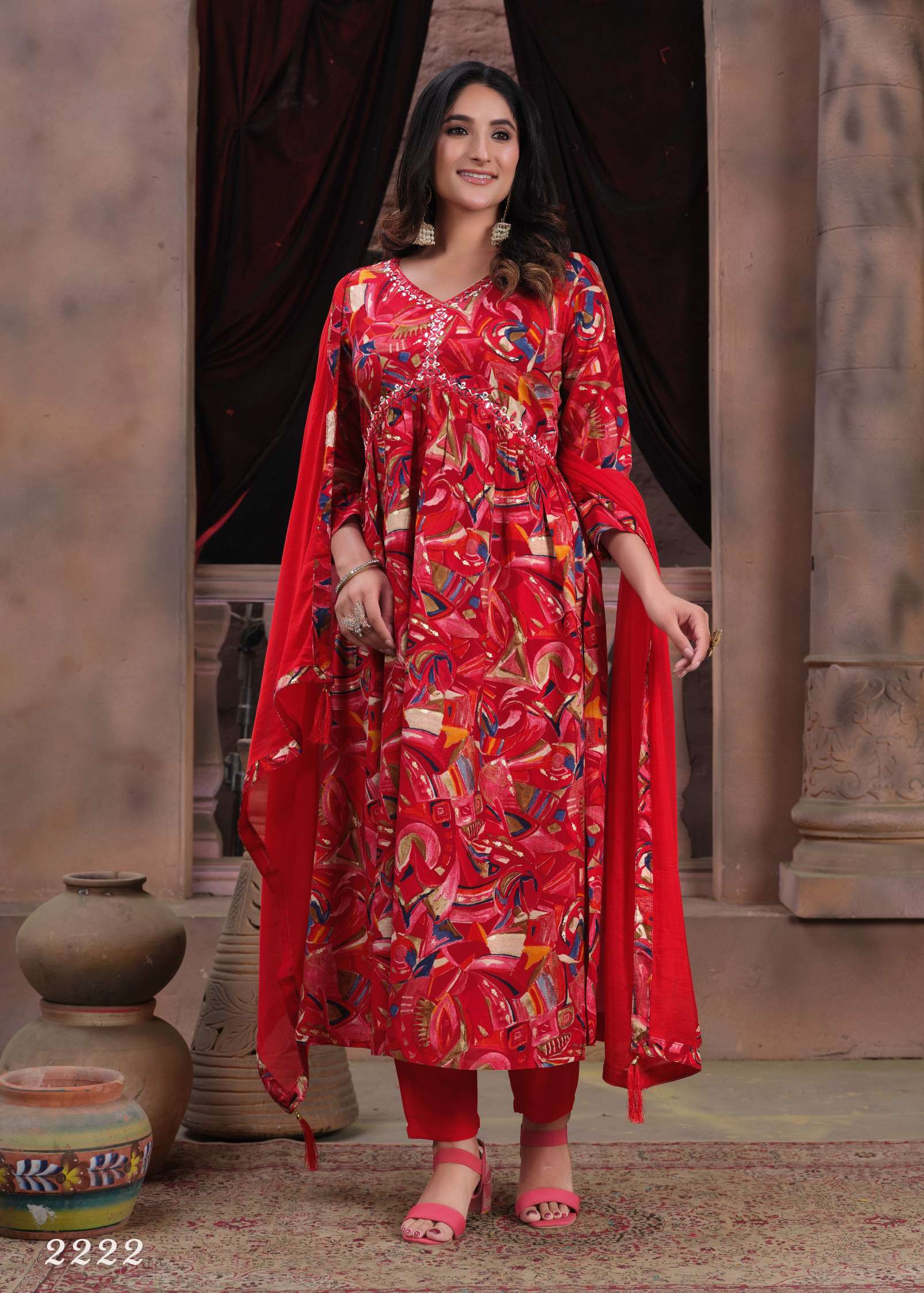 Moksh International Alia Cut Printed Riyon Readymade Dress