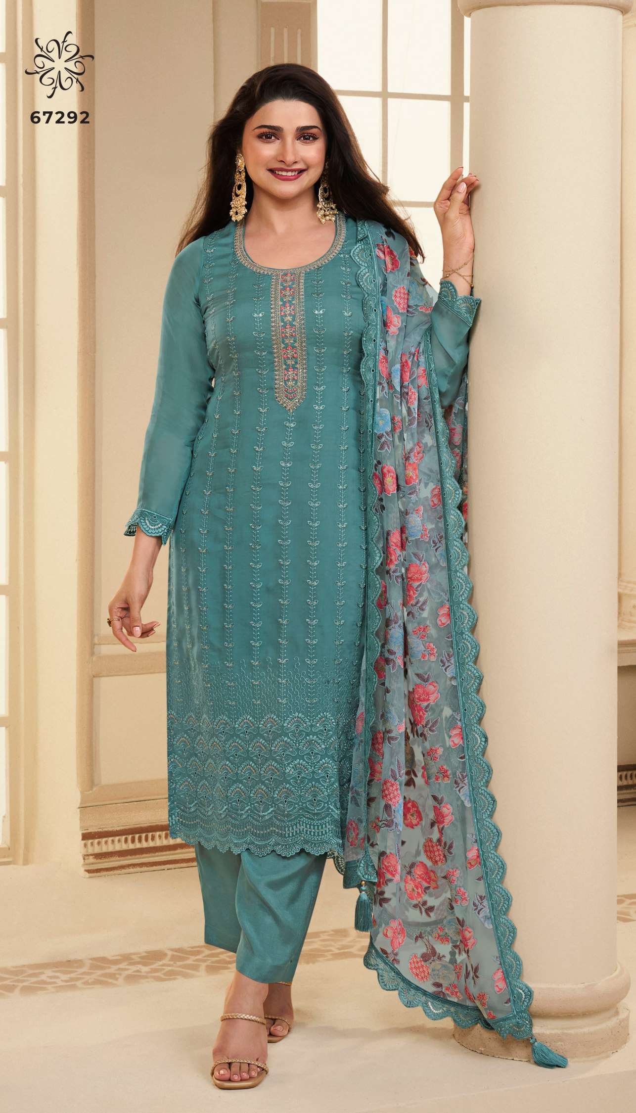 Kuleesh Apoorva Schiffli Embroidered Organza Readymade Dress