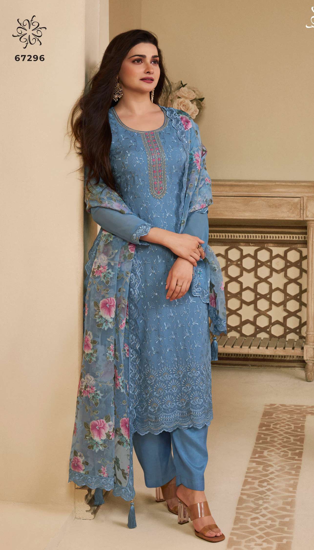 Kuleesh Apoorva Schiffli Embroidered Organza Readymade Dress