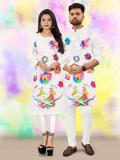 Sumshy Holi Printed Heavy Crepe Couples Kurta