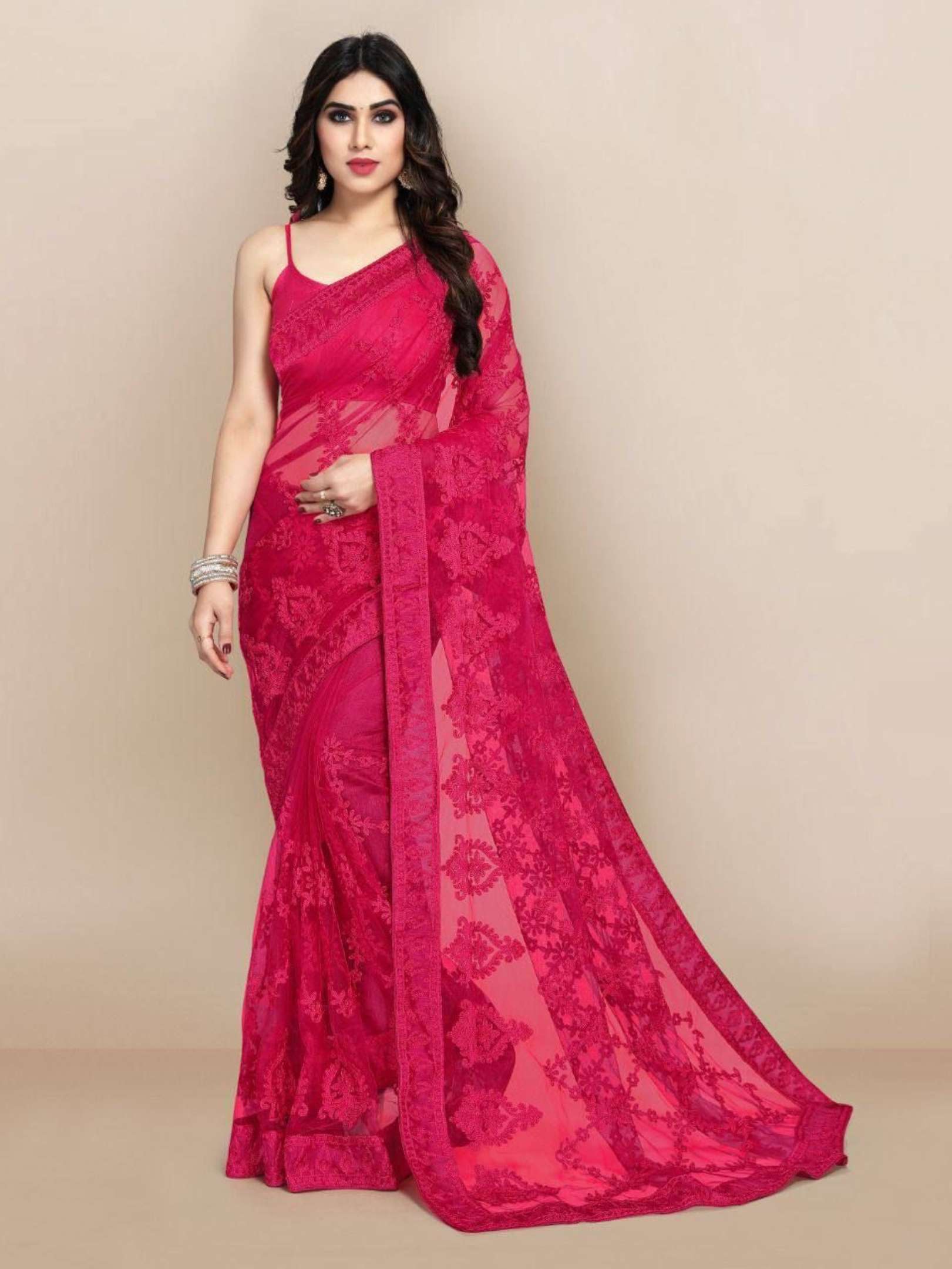 Sumshy Wedding Wear Embroidery Soft Net Sarees