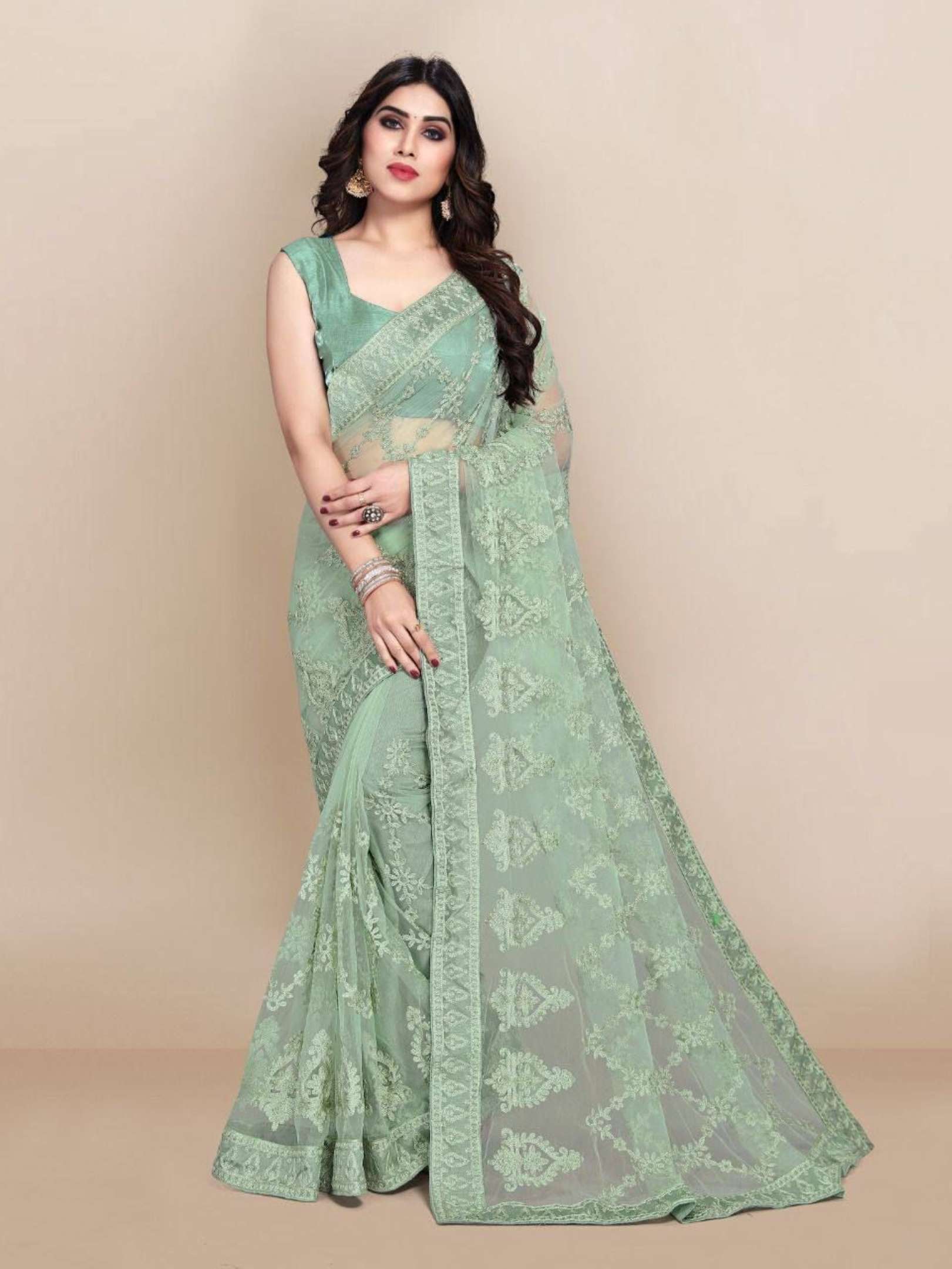 Sumshy Wedding Wear Embroidery Soft Net Sarees
