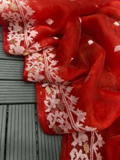 Sumshy Designer Organza Silk Embroidery Red Saree