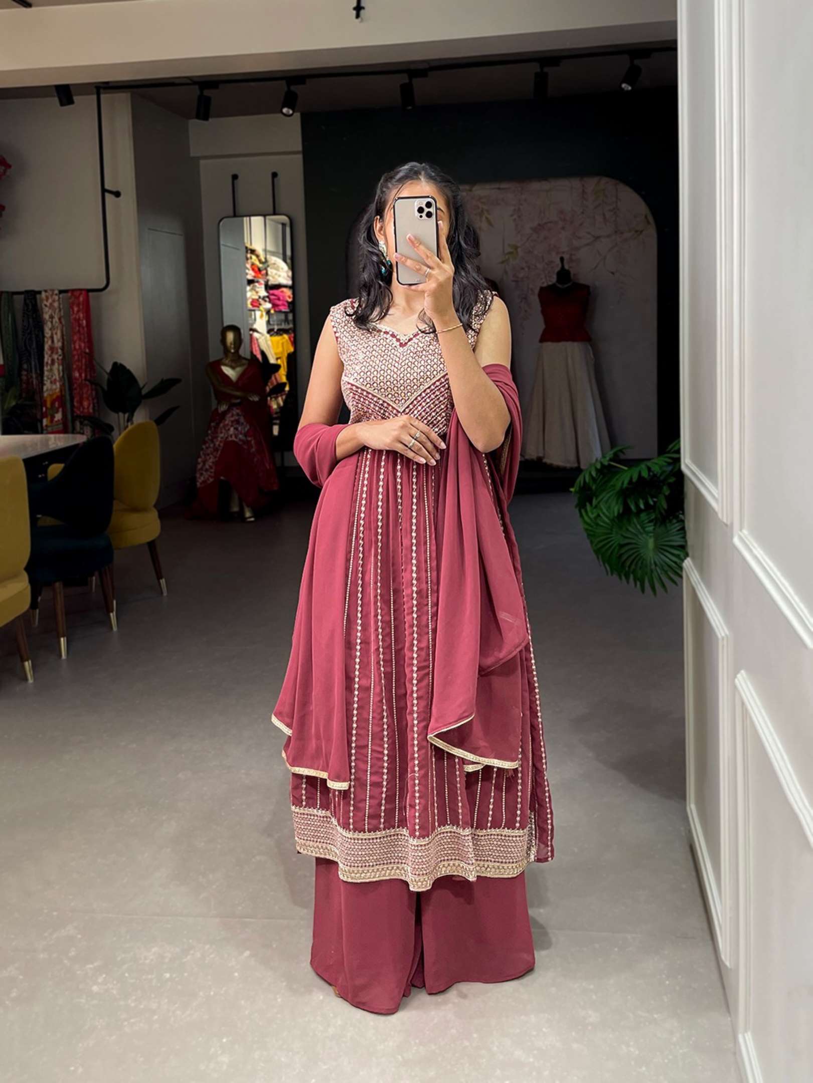 Sumshy Georgette Embroidery Work Readymade Dress