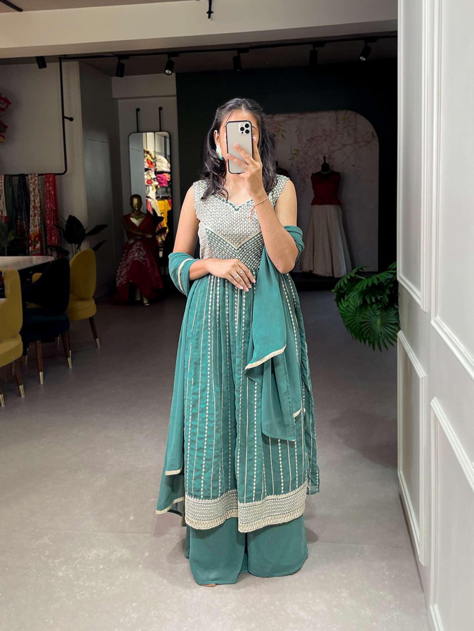 Sumshy Georgette Embroidery Work Readymade Dress