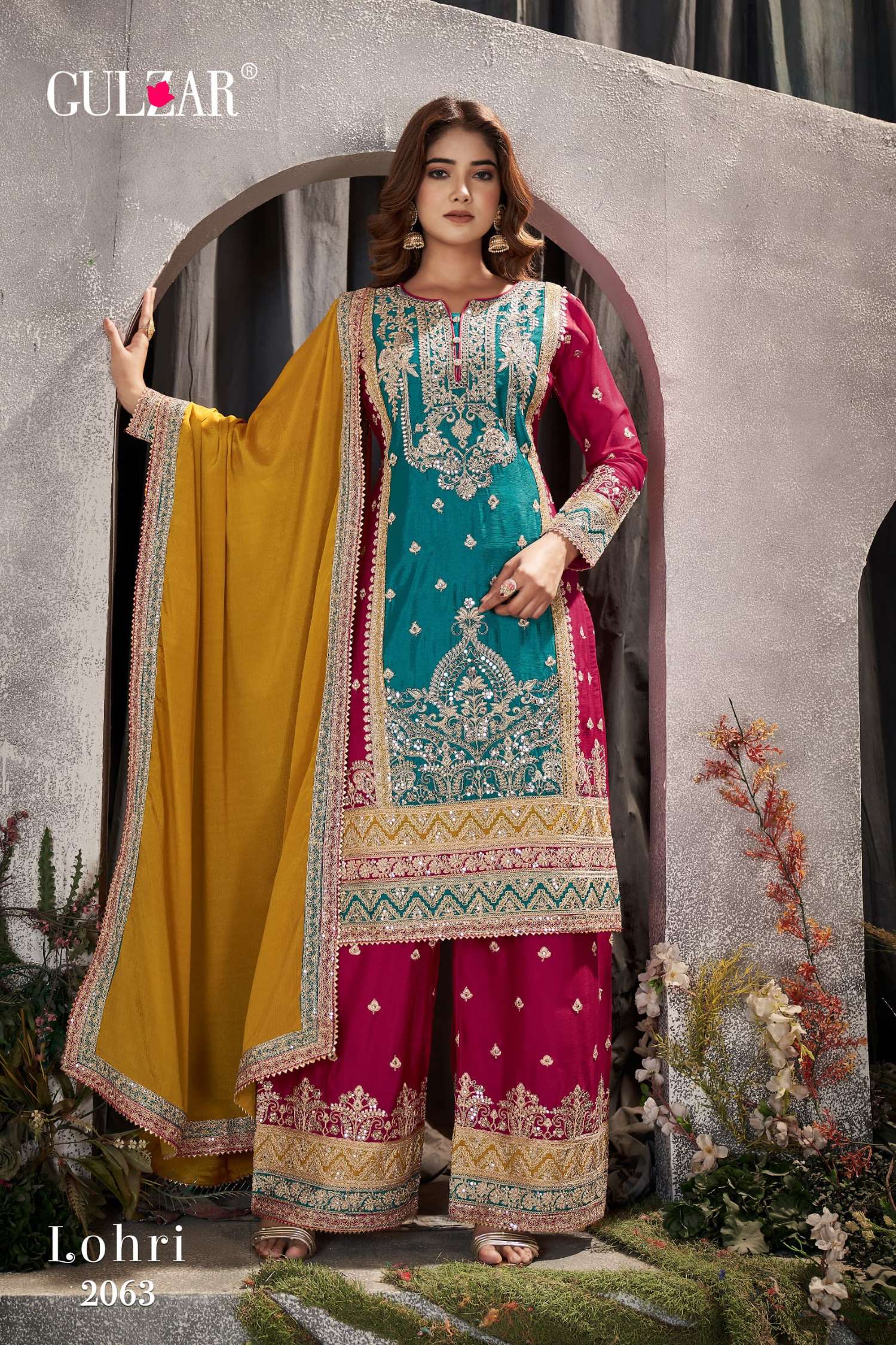 Lohri Gulzar Premium Chinon Handmade Work Readymade Dress