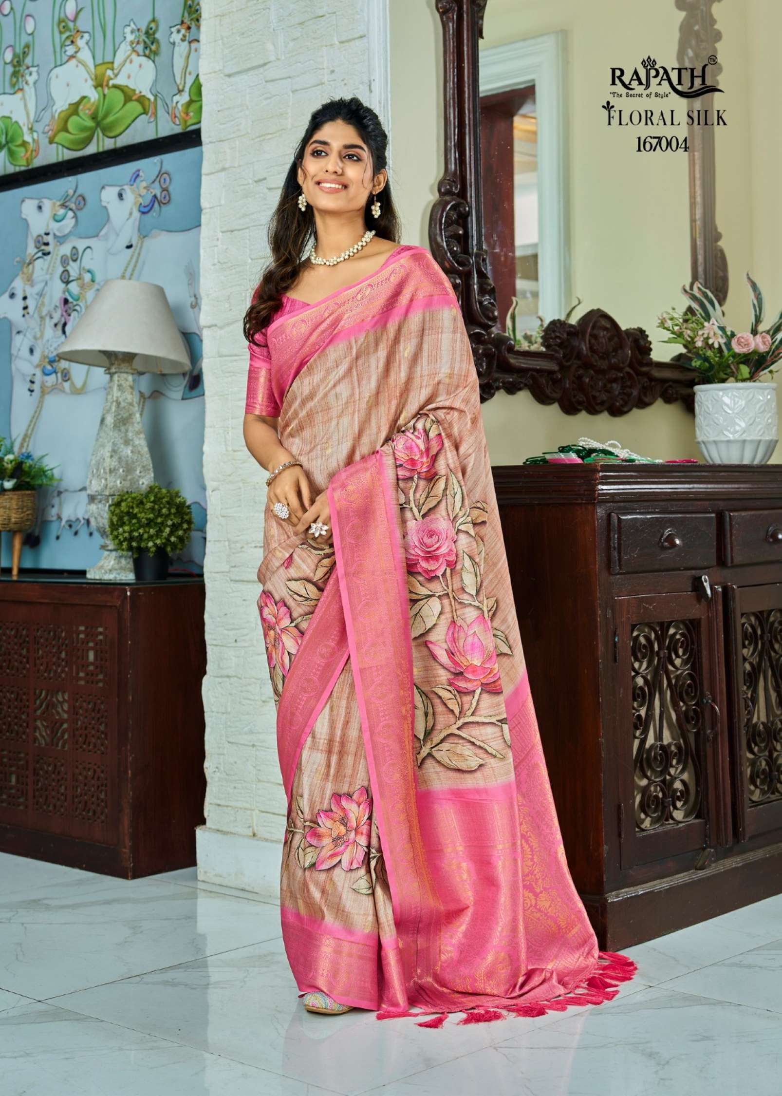 Rajpath Surmani Floral Printed Handloom Silk Sarees