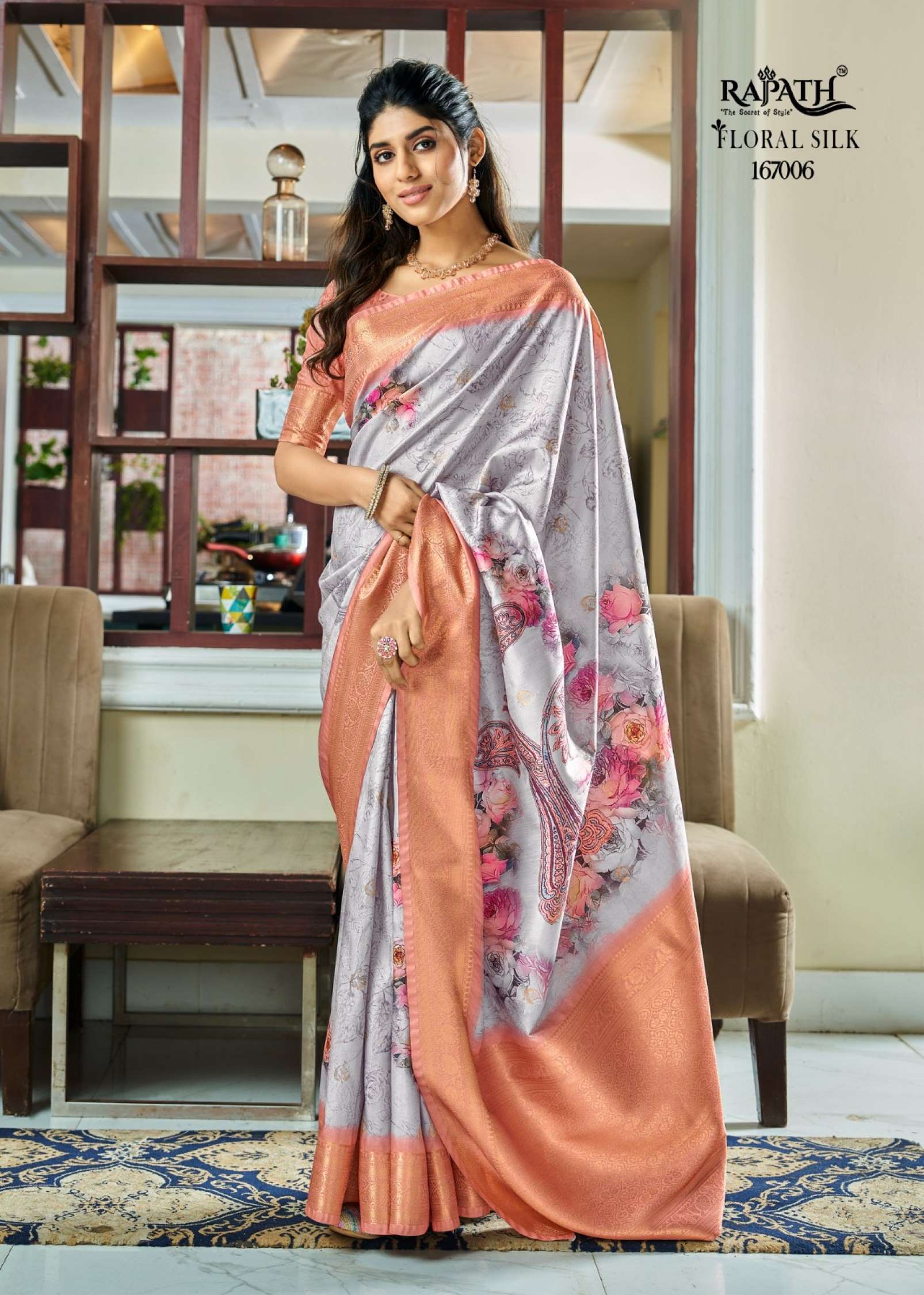 Rajpath Surmani Floral Printed Handloom Silk Sarees