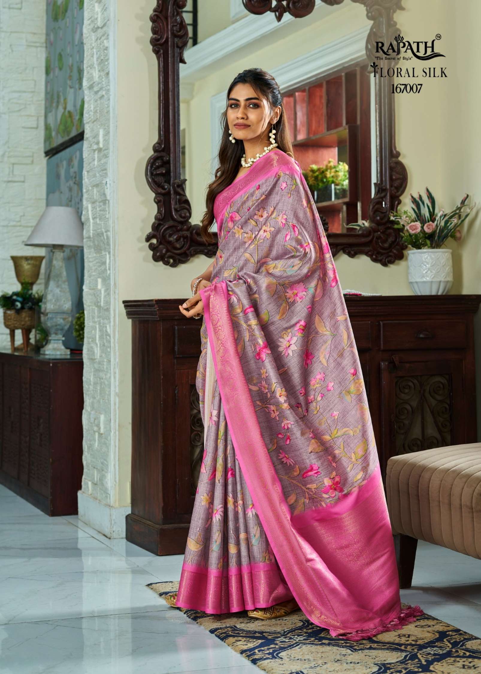 Rajpath Surmani Floral Printed Handloom Silk Sarees
