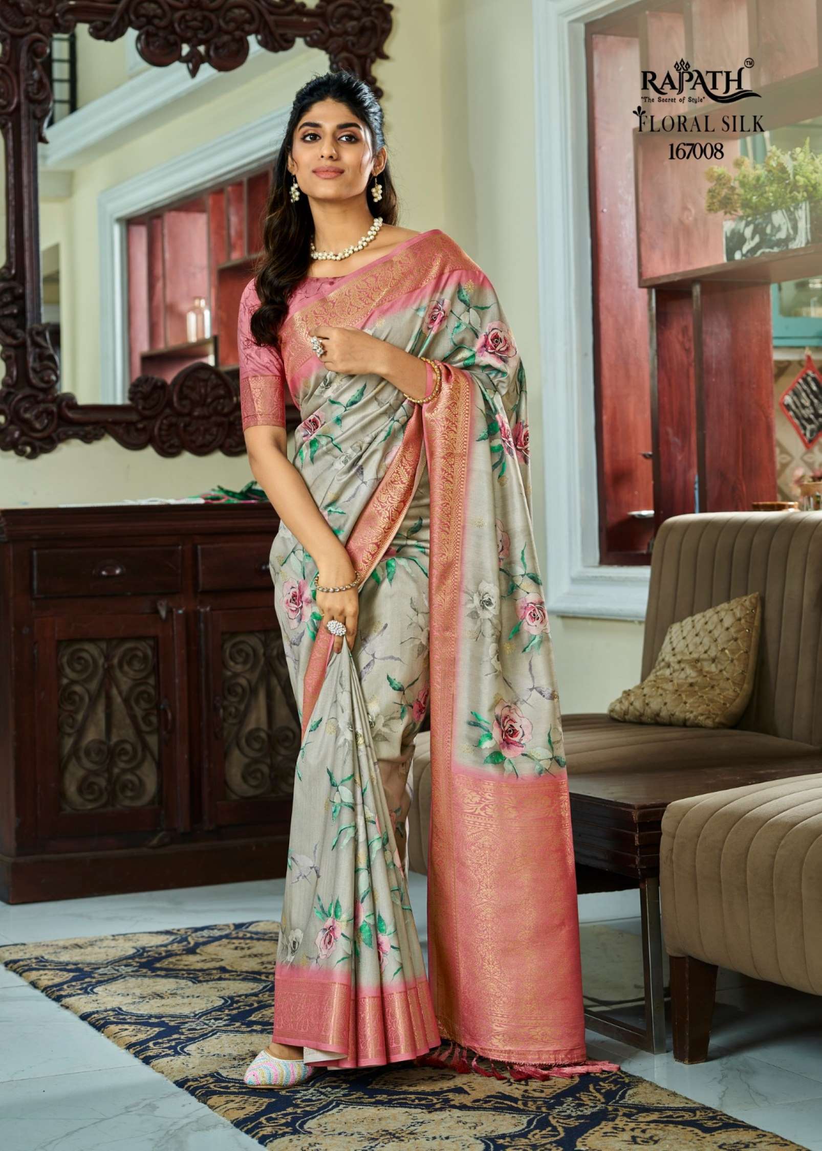 Rajpath Surmani Floral Printed Handloom Silk Sarees