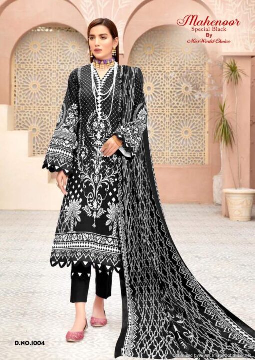 Miss World Mahenoor Black And White Cotton Printed Dress Material