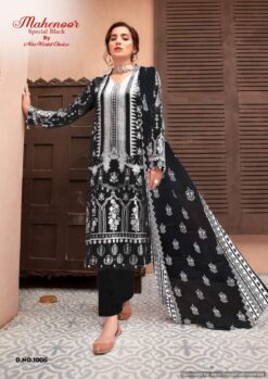 Miss World Mahenoor Black And White Cotton Printed Dress Material
