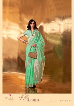 Rajtex Kelly Linen Linen Cotton Handwoven Saree